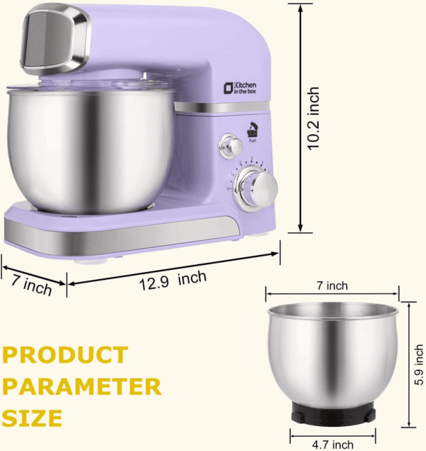 Stand Mixer,  3.2Qt Small Electric Food Mixer,6 Speeds Portable Lightweight Kitchen Mixer for Daily Use with Egg Whisk,Dough Hook,Flat Beater (Purple) - Image 2