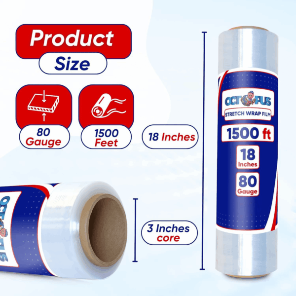 Stretch Wrap, Industrial Strength 4 Roll Clear, 18” X 1500 Feet, 80 Gauge (20 Micron), Heavy Duty Plastic Shrink Film for Packing, Wrapping, Bundling, Shipping, Pallets, and Moving Essentials - Image 2