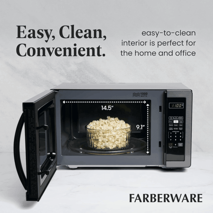 Countertop Microwave 1000 Watts, 1.1 Cu Ft - Microwave Oven with LED Lighting and Child Lock - Perfect for Apartments and Dorms - Easy Clean Black Stainless Steel - Image 5