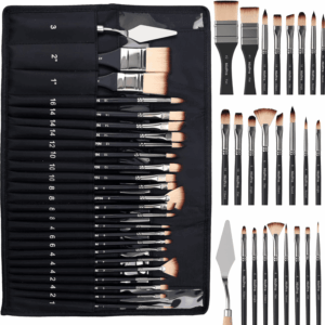 26Pcs Paint Brush Set, Professional Paintbrushes with Palette Knife, Craft Paint Brushes for Acrylic Painting, Oil, Watercolor, Gouache & Canvas, Drawing & Art Supplies for Adults, Kids Artists