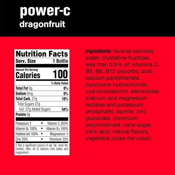 Vitaminwater Power-C Electrolyte Enhanced Water W/Vitamins, Dragonfruit Drinks, 20 Fl Oz, 12 Pack - Image 6