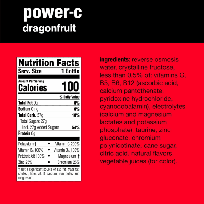 Vitaminwater Power-C Electrolyte Enhanced Water W/Vitamins, Dragonfruit Drinks, 20 Fl Oz, 12 Pack - Image 6