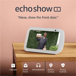 Echo Show 5 (Newest Model), Smart Display with 2X the Bass and Clearer Sound, Glacier White