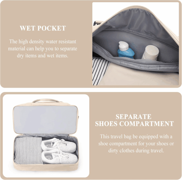 Weekender Bags for Women,Overnight Travel Duffel Bag,Personal Item Travel Bag with Shoes Compartment,Gym Bag,3Pcs Set - Image 5
