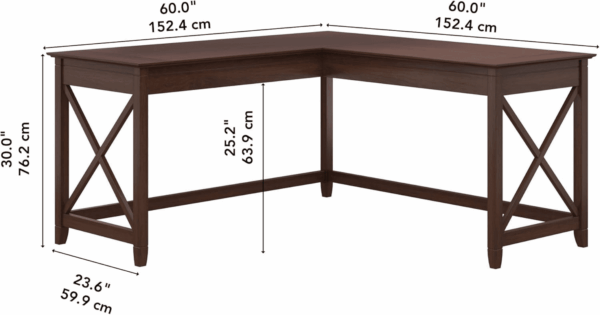 Bush Furniture Key West 60W Modern Farmhouse L Shaped Desk in Bing Cherry | 60-Inch Corner Table for Home Office - Image 3