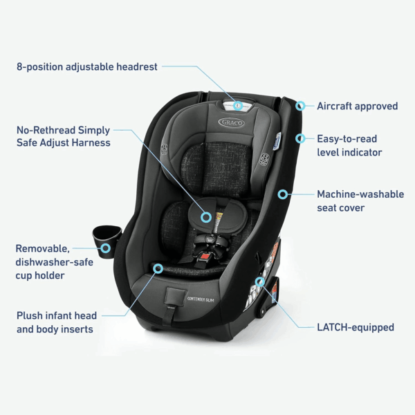 Contender Slim Convertible Car Seat, West Point, Space-Saving Design, Lightweight and Compact - Image 6