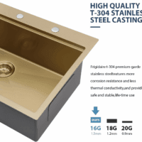 33 Drop in Kitchen Sink Workstation Gold 33X22 Drop in Sinks Stainless Steel 16 Gauge Single Bowl Handmade Topmount Kitchen Sink with Cutting Board - Image 4