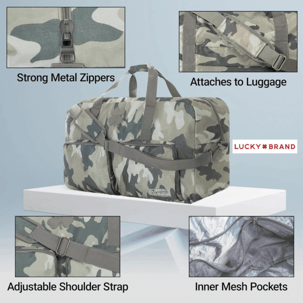 Lucky Travel Duffel Bags 65L, Gym Bag, Travel Bag & Large Duffle Bag for Men, Foldable Overnight Weekender Bags for Women & Men with Adjustable Shoulder Strap, Camo - Image 4