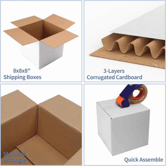 8X8X8 Shipping Boxes Set of 25, White Corrugated Cardboard Box for Small Business for Packaging Mailing - Image 3