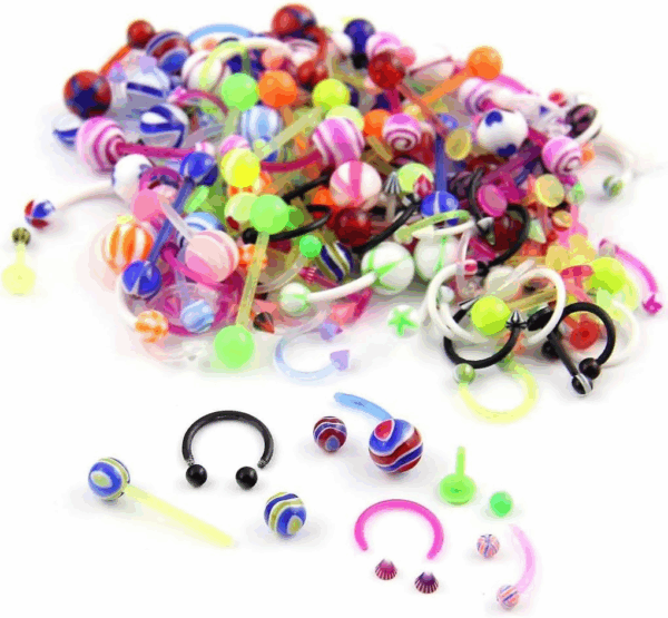 Wholesale 80 Flexible Lip Tongue Eyebrow Bar Rings Barbell Piercing Body Jewelry Multicolor - Image 2