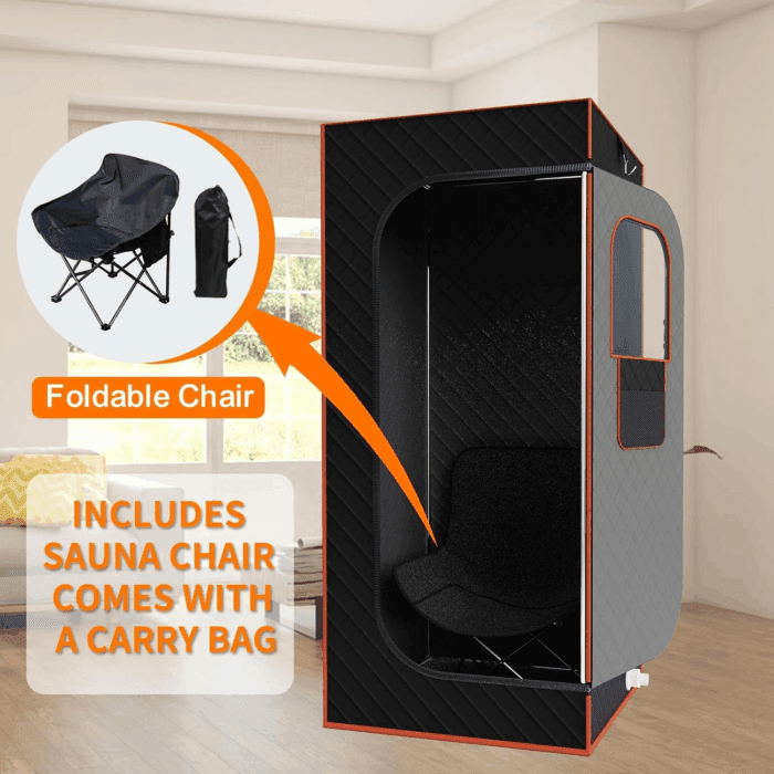 Portable Sauna for Home, Sauna Box Sauna Tent with 3L Steamer, Remote Control, Folding Chair and Foot Pad, Full Size Personal Steam Sauna for Home Spa, 15 Levels, Orange - Image 4