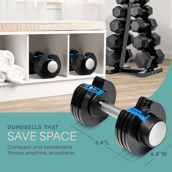 Adjustable Dumbbells Set/Single - 15Lb 43Lb 55Lb 25 Lb Dumbbell Sets with Rack - Quick Adjust, Secure Grip Weights Dumbbells Set - Compact Hand Weights for Women/Men at Home Gym - Image 4