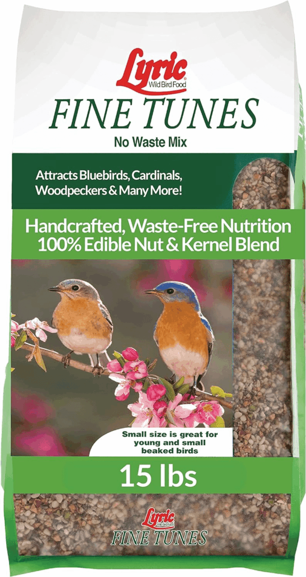 Fine Tunes Wild Bird Seed - No Waste Bird Food Mix - Attracts Bluebirds, Finches, Chickadees & More - 15 Lb. Bag