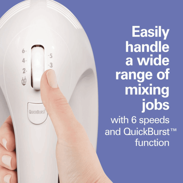 6-Speed Electric Hand Mixer with Whisk, Dough Hooks and Easy Clean Beaters, Powerful 275 Watt Motor, Snap-On Storage Case, White - Image 6