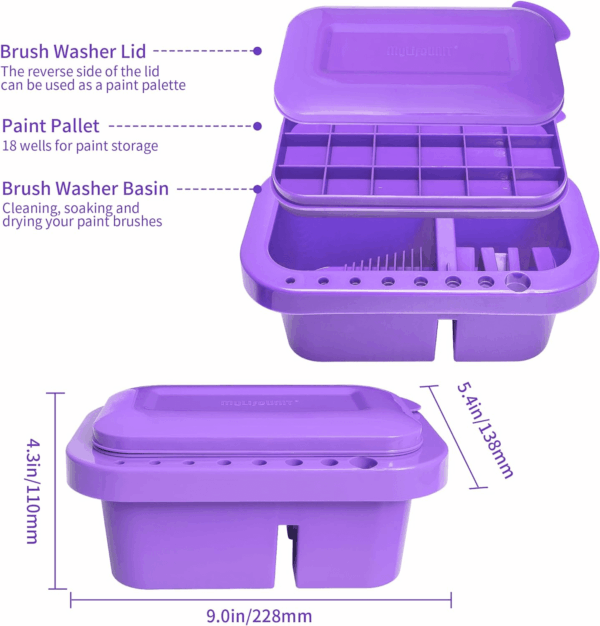 Paint Brush Cleaner, Paint Brush Holder and Organizers with Palette for Acrylic, Watercolor, and Water-Based Paints (Purple) - Image 3