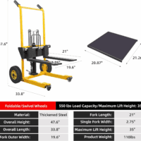 Foldable Hydraulic Material Lift Winch Stacker with Swivel Wheels, 550Lbs Pallet Forklift with 35" Lift Height, Pallet Truck Dolly, Pallet Jack Table Cart, Steel Platform Board X 1 - Image 4