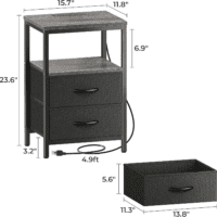 Nightstand with Charging Station, Side Table with Fabric Drawers, End Table with Open Shelf, Bedside Table with USB Ports and Outlets, Night Stand for Bedroom, Charcoal Gray - Image 7