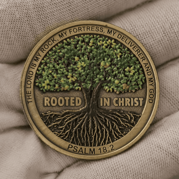 Rooted in Christ the Lord Is My Rock, My Fortress, My Deliverer Faith-Based Christian Challenge Coin Bible Verse Gift (Pack of 10) - Image 3
