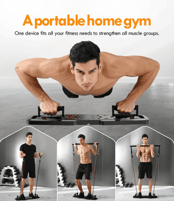 Push up Board,Home Gym,Portable Exercise Equipment,Pilates Bar and 20 Fitness Accessories with Resistance Bands and Ab Roller Wheel,Full Body Workout at Home - Image 6
