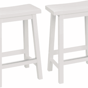 Solid Wood Saddle-Seat Counter Height Kitchen Island Barstool, 24 Inch Height, White - Set of 2
