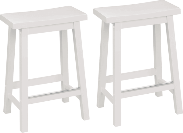 Solid Wood Saddle-Seat Counter Height Kitchen Island Barstool, 24 Inch Height, White - Set of 2