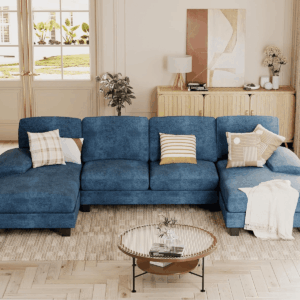 Sectional Couches for Living Room, U Shaped Couch with Chenille Fabric, 4 Seat Modern Sofa with Removable Pillows for Apartment and Small Space (Fabric, Blue)