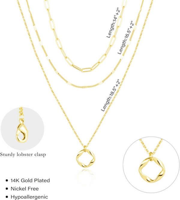 Layered Gold Necklaces for Women,Stackable Dainty 14K Gold Silver Plated Trendy Circle Paperclip Chain Pendant Choker Necklace,Simpl Diamond Cross Bow Jewelry Set Gifts for Women - Image 5