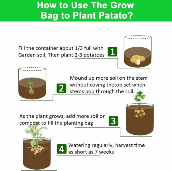 4 Pack Potato Grow Bags 10 Gallon with Flap, Heavy Duty Fabric with Handle and Harvest Window, Non-Woven Planter Pot Plant Garden Bags to Grow Vegetables Tomato, Black - Image 8