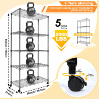 5 Tier Shelving Unit, Adjustable Storage Shelves with Wheels, Wire Shelving, 400 Lbs Capacity per Shelf, Max 2000 Lbs Total for Pantry, Kitchen, Garage, 30" L X 14" W X 59" H, Blacka - Image 3