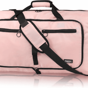 65L Duffle Bag with Shoes Compartment, Foldable Travel Duffel Bags for Men Women, Large Packable Travel Bag Water Repellent & Tear Resistant (Light Pink)
