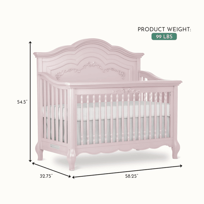 Aurora 5-In-1 Convertible Crib in Dusty Rose, Greenguard Gold Certified, Features 3 Mattress Height Settings, Sturdy and Spacious Baby Crib, Wooden Furniture - Image 3
