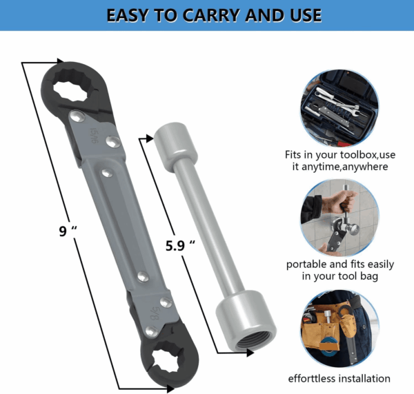 Plumbing Tools Angle Stop Wrench Kit – Adjustable Wrench Professional Plumber Wrench Tools for Installing New Compression Angle Stops and Removing Compression Rings-Silver Tool Kit - Image 5