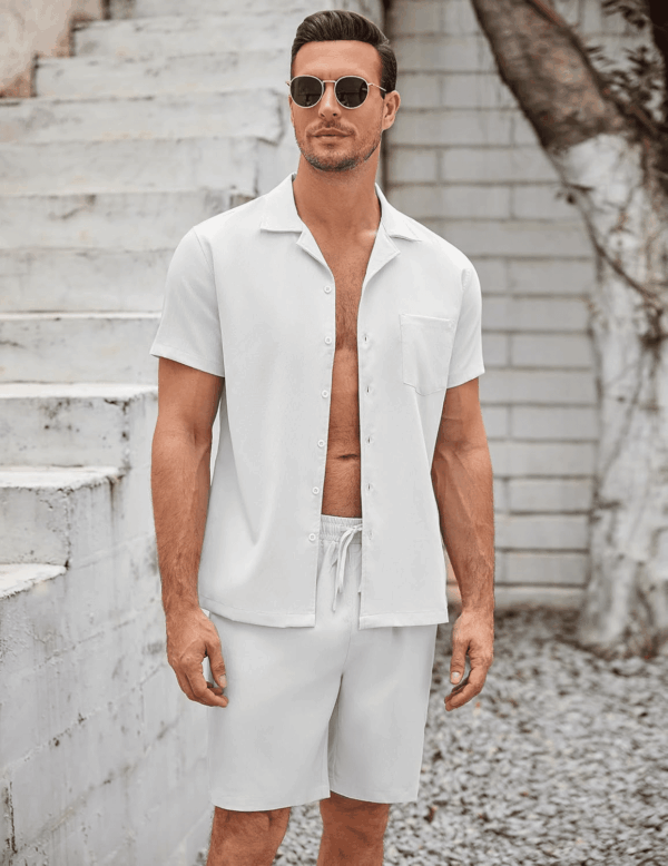 Mens Short Sets 2 Piece Summer Beach Outfits Short Sleeve Shirts and Shorts Sets for Men - Image 3