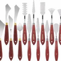 16 Pieces Painting Knife Set Stainless Steel Palette Knife Set Draw Mixing Scraper Pallet Spatula with Wooden Handle for Oil Painting Accessories Acrylic Color Mixing Supplies (Red)