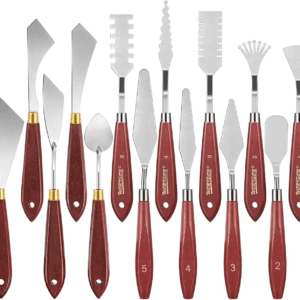 16 Pieces Painting Knife Set Stainless Steel Palette Knife Set Draw Mixing Scraper Pallet Spatula with Wooden Handle for Oil Painting Accessories Acrylic Color Mixing Supplies (Red)