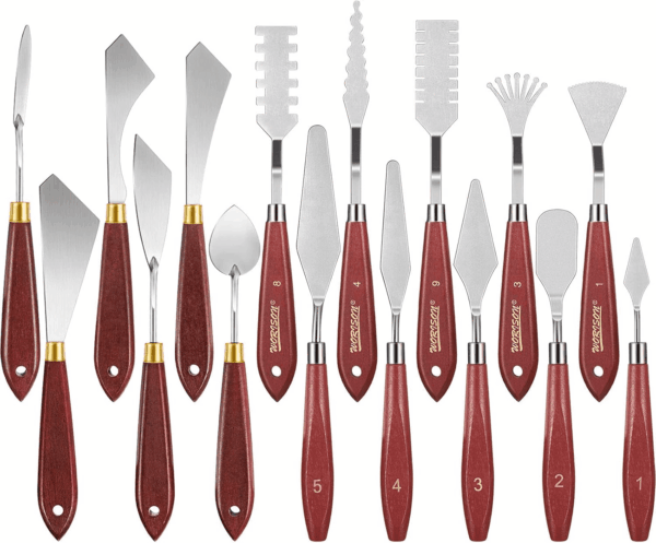16 Pieces Painting Knife Set Stainless Steel Palette Knife Set Draw Mixing Scraper Pallet Spatula with Wooden Handle for Oil Painting Accessories Acrylic Color Mixing Supplies (Red)