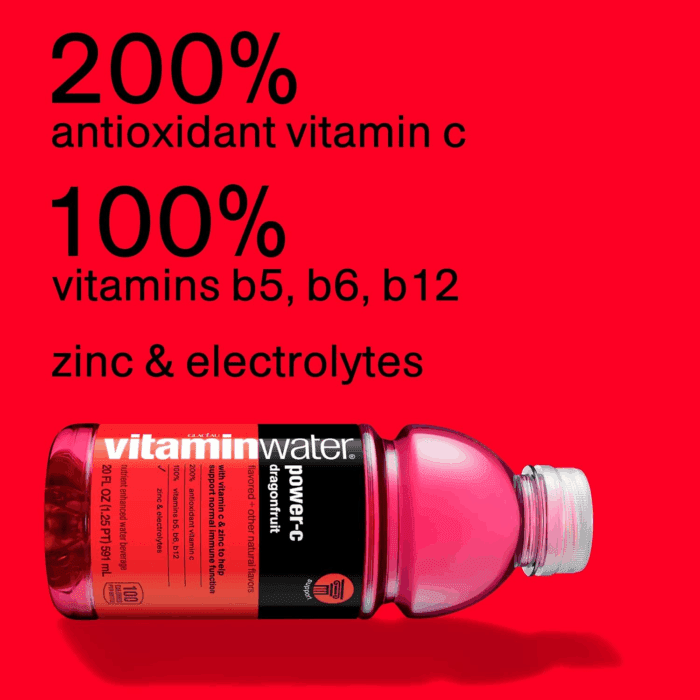 Vitaminwater Power-C Electrolyte Enhanced Water W/Vitamins, Dragonfruit Drinks, 20 Fl Oz, 12 Pack - Image 2