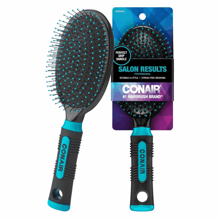 Salon Results Hairbrush for Men and Women - Detangling Hair Brush - Hairbrush for All Hair Types - Wire Bristles and Cushion Base