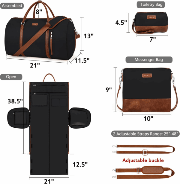 Convertible Garment Duffel Bag for Travel - Carry on Garment Bags with Toiletry Bag Large Weekender Bag for Men Women 2 in 1 Hanging Suitcase Suit Travel Duffel Overnight Bags 4Pcs Set - Image 5