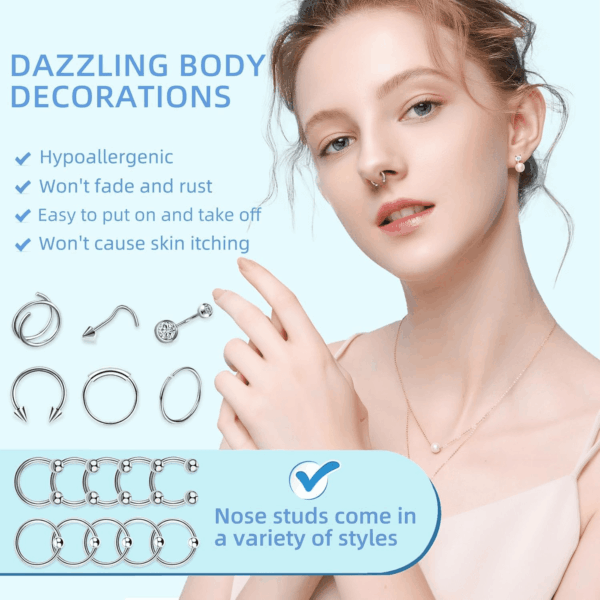 153Pcs Piercing Kit: 12G, 14G, 16G, 20G Needles & 316L Stainless Steel Jewelry for Nose, Belly, Lip, Ear & More - Image 4