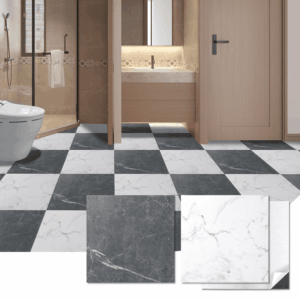 Peel and Stick Vinyl Floor Tiles 30-Pack 12 X 12 Inch, Self Adhesive Waterproof Flooring Planks for Kitchen, Dining Room, Bedrooms, Cover 30 Sq. Ft, Black & White Marble (15 Tiles per Color)