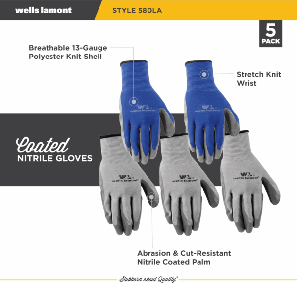 Pack Nitrile Work Gloves | Lightweight, Abrasion Resistant, Blue/Grey | Large - Image 3