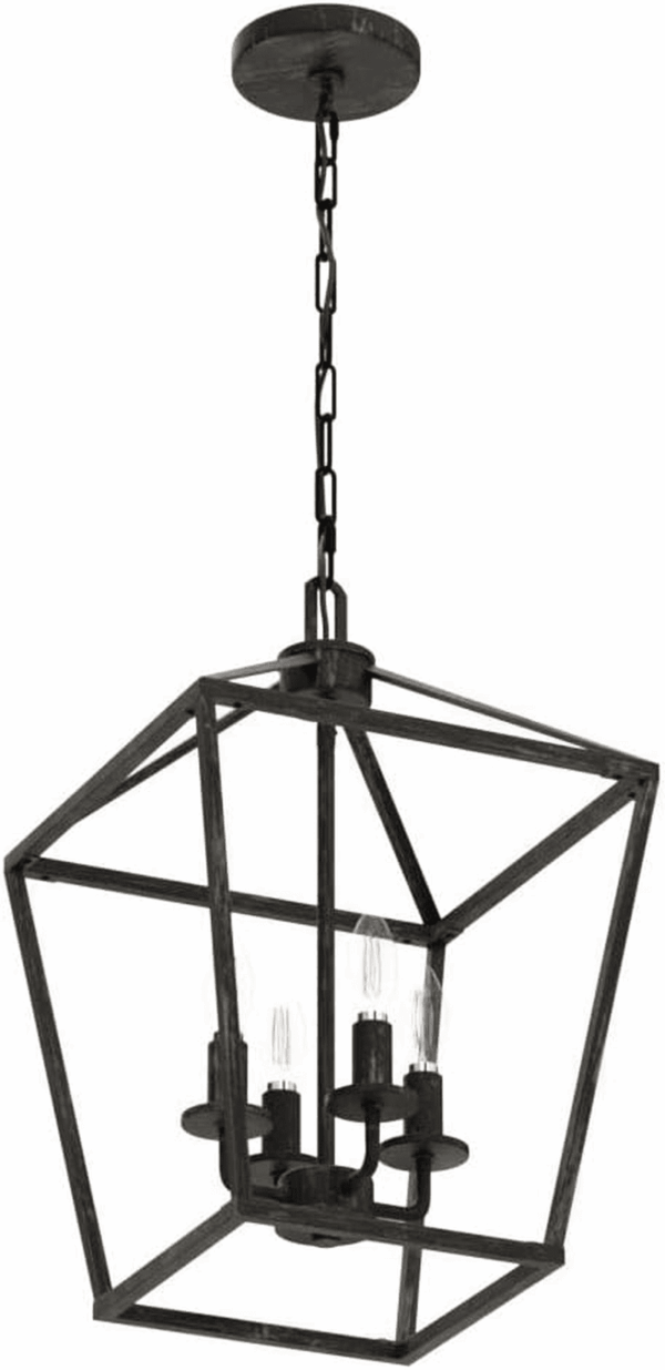 4 Light Chandelier Lighting, Industrial Ceiling Light Black Lantern with Brushed Gold, Geometric Metal Hanging Light Fixture with Adjustable Chain, E12 Base for Entryway Kitchen Island, Indoor Use - Image 4