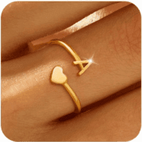 Gold Initial Rings for Women Non Tarnish 18K Gold Plated Heart Initial Stackable Rings Adjustable Pinky Rings for Women Cute Dainty Alphabet Capital Letter Rings Jewerly Gift