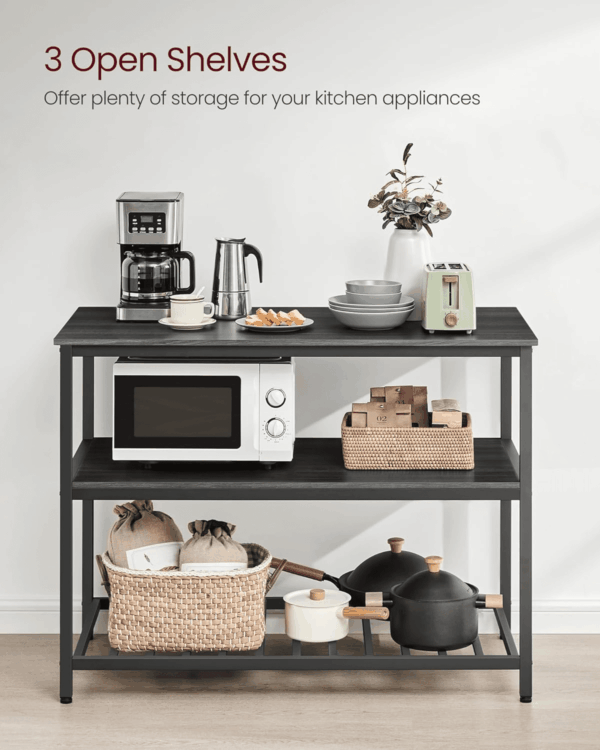 Kitchen Island with 3 Shelves, 47.2 Inches Width Kitchen Shelf with Large Worktop, Stable Steel Structure, Industrial, Easy to Assemble, Ebonised Oak and Black UKKI001B42 - Image 6
