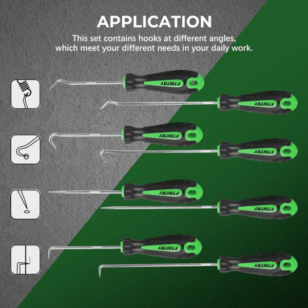 8PCS Pick and Hook Set, Precision Automotive Hook Set, Car Auto Oil Seal/O-Ring Seal Gasket Mini Precision Hooks Puller Remover (Green) - Image 3