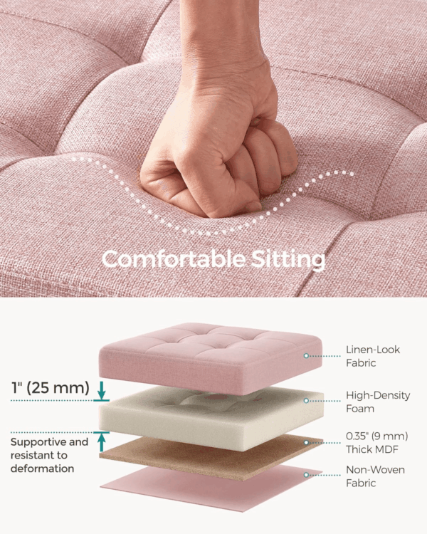 MAZIE Collection - 43 Inches Folding Storage Ottoman Bench, Ottoman Foot Rest, End of Bed Bench, Storage Chest, Load 660 Lb, for Living Room, Bedroom, Entryway, Jelly Pink ULSF077R11 - Image 5