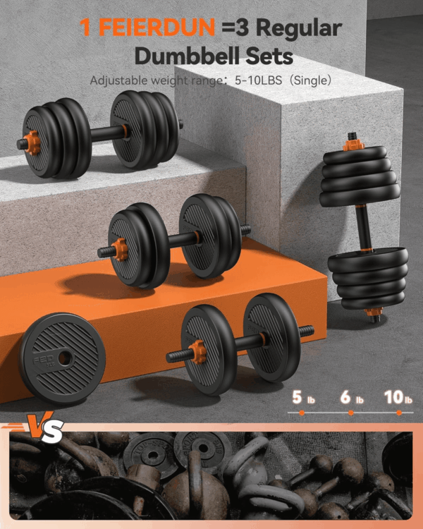 Adjustable Dumbbells, 20/30/40/45/70/90Lbs Free Weight Set with Connector, 5 In1 Dumbbells Set Used as Barbell, Kettlebells, Push up Stand, Weight Plate, Fitness Exercises for Home Gym Suitable Men/Women - Image 3