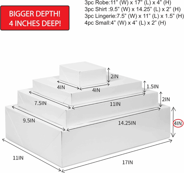 Premium 13 Piece White Gift Boxes with Lids of Assorted Sizes with 4 Inch Deep Robe Wrapping Boxes Set for Wrapping Christmas Gifts, Birthday, Holiday - Image 2