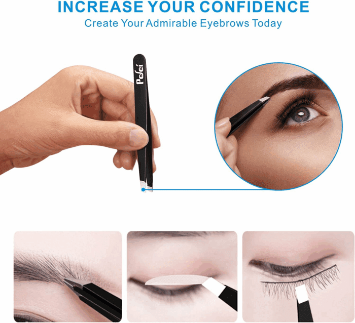 Tweezers Set - Professional Stainless Steel Tweezers for Eyebrows - Great Precision for Facial Hair, Splinter and Ingrown Hair Removal (Black) - Image 2